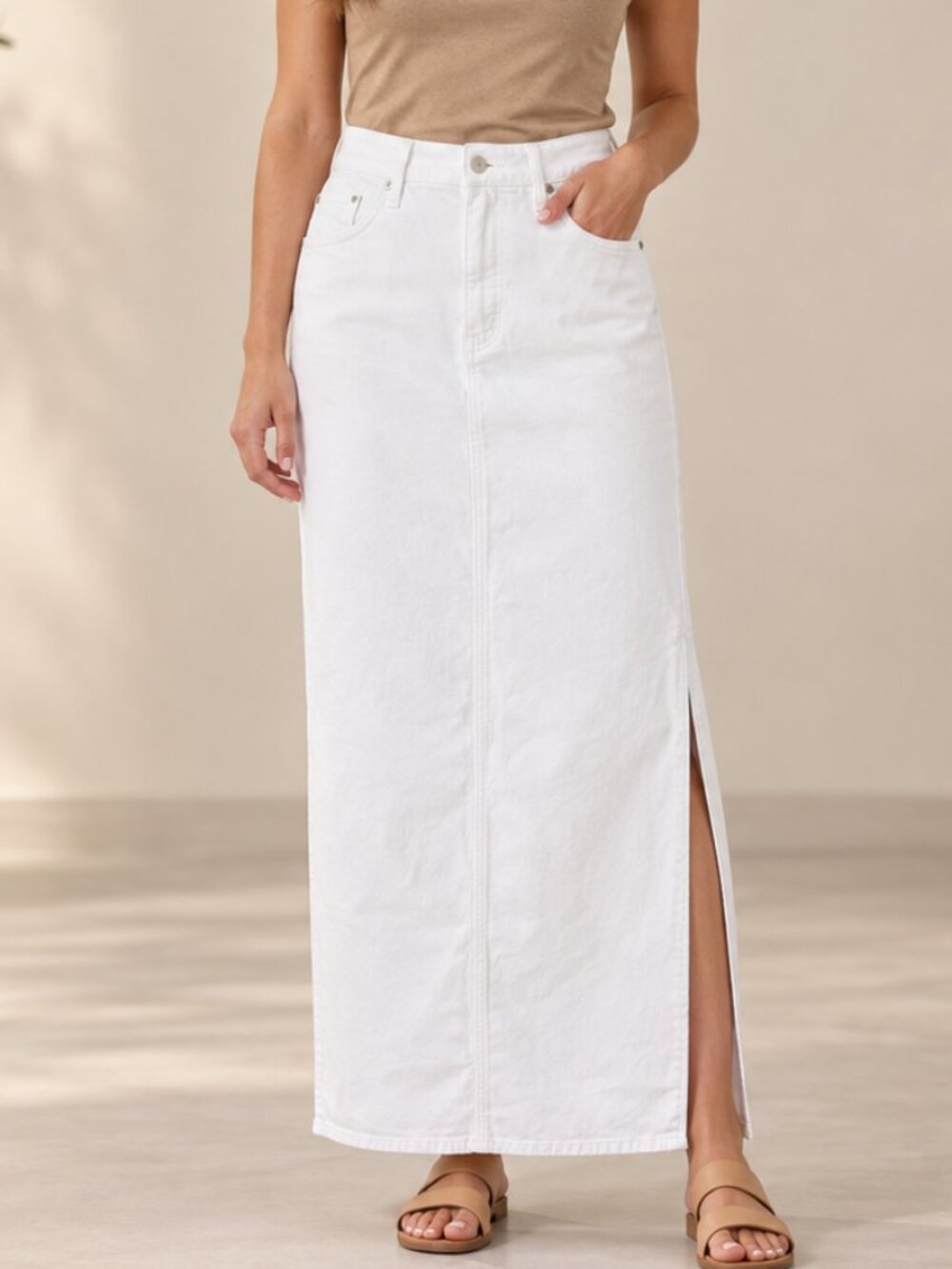 Express White Denim Maxi Skirt Size 8 High Waisted NWOT Women's 30x37